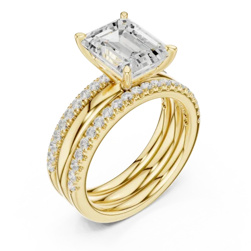 Ethereal Emerald Cut Solitaire Pavé Statement Ring