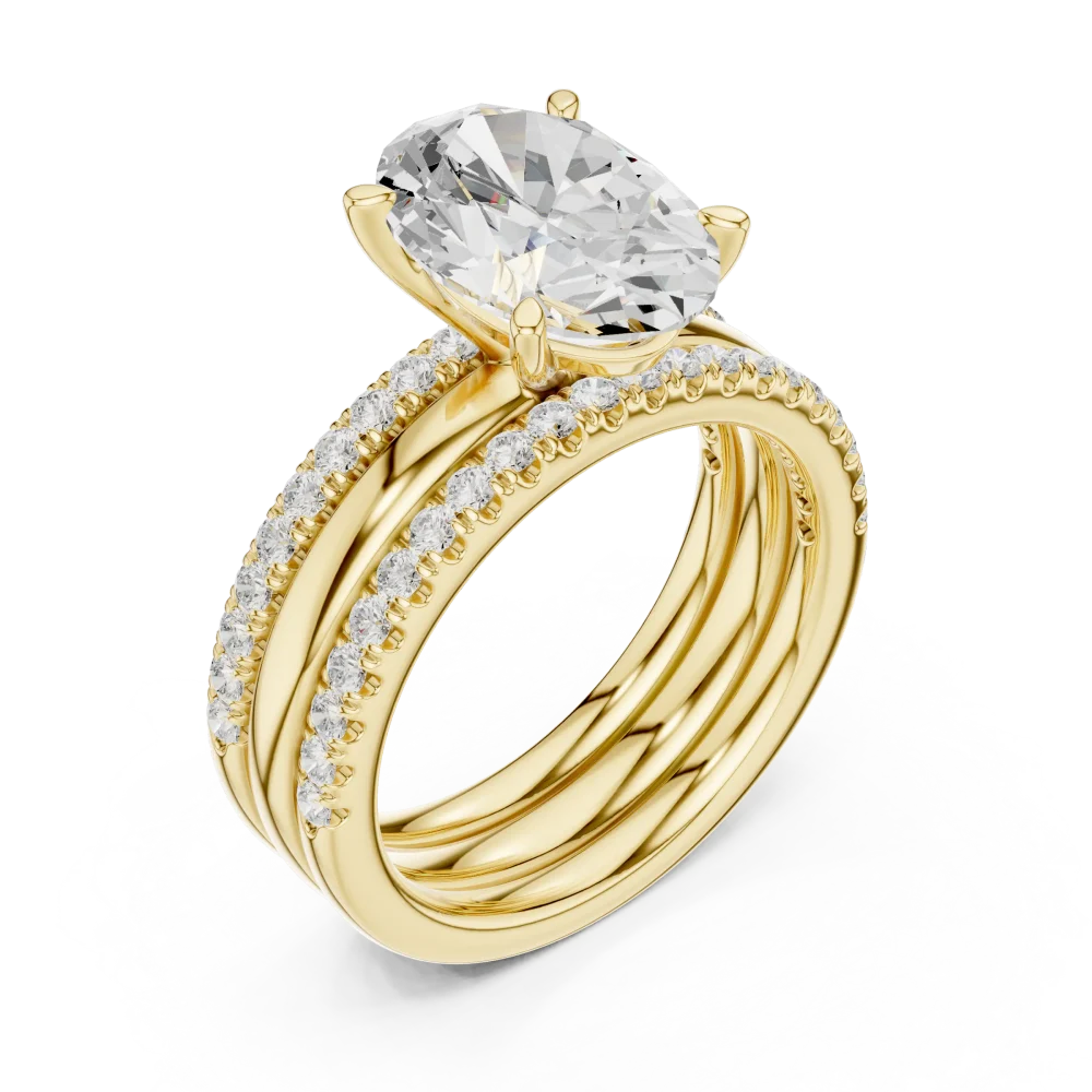 Discover our Ethereal oval Solitaire ring, featuring a brilliant-cut DIAMEUR diamond in a pavé-set frame. Elevate your collection with sustainable luxury.