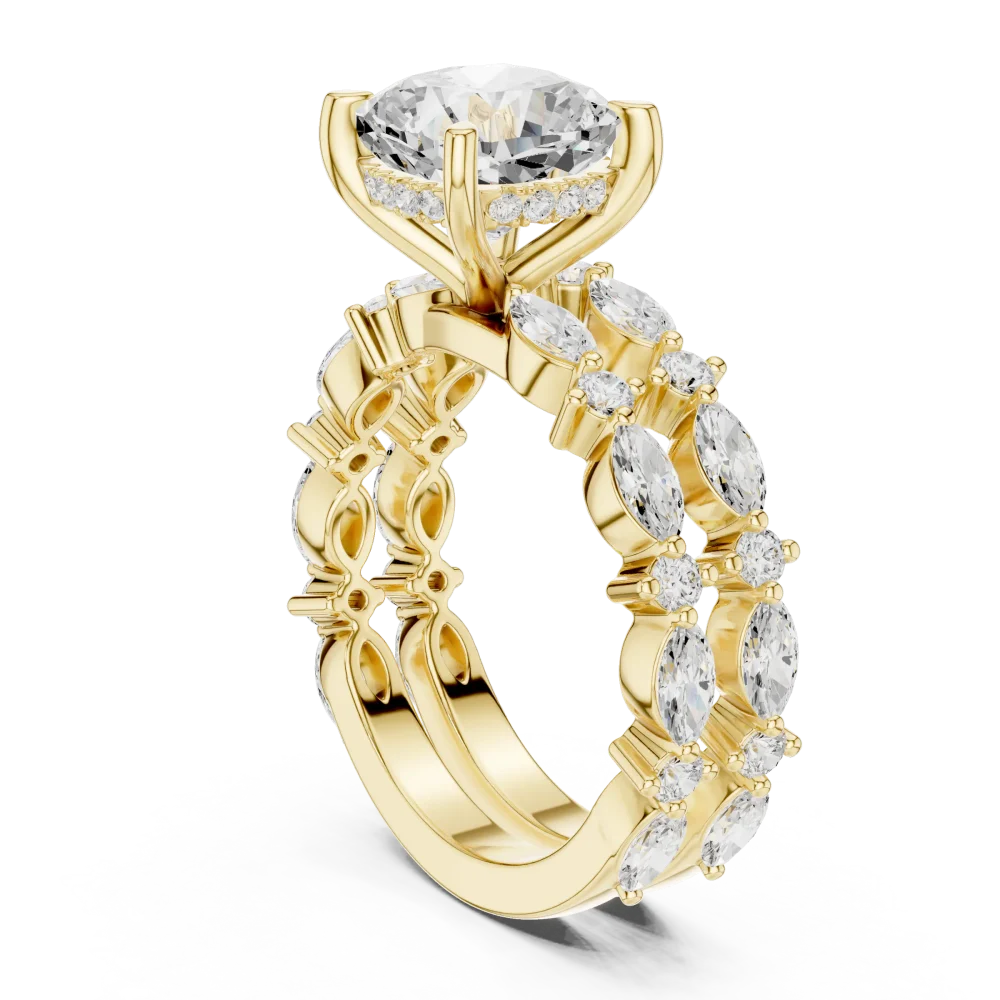 Ethereal Cushion Cut Solitaire and Marquise Halo Ring - Image 3