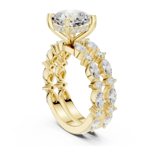 Ethereal Cushion Cut Solitaire and Marquise Halo Ring - Image 3