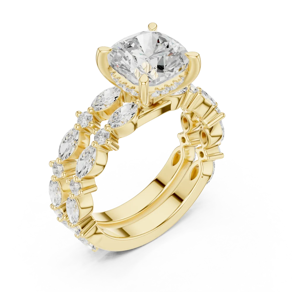 Discover the radiant beauty of our Cushion Cut Solitaire ring, featuring a brilliant DIAMEUR diamond halo. Elevate your collection with this modern classic.