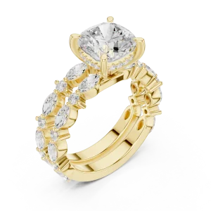 Ethereal Cushion Cut Solitaire and Marquise Halo Ring