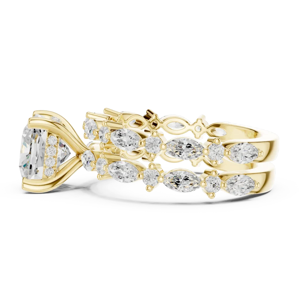 Ethereal Cushion Cut Solitaire and Marquise Halo Ring - Image 4