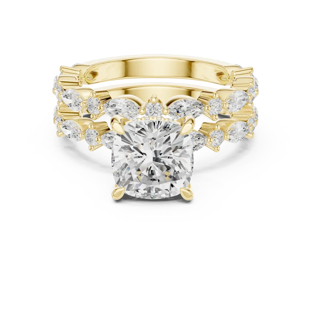 Ethereal Cushion Cut Solitaire and Marquise Halo Ring - Image 2