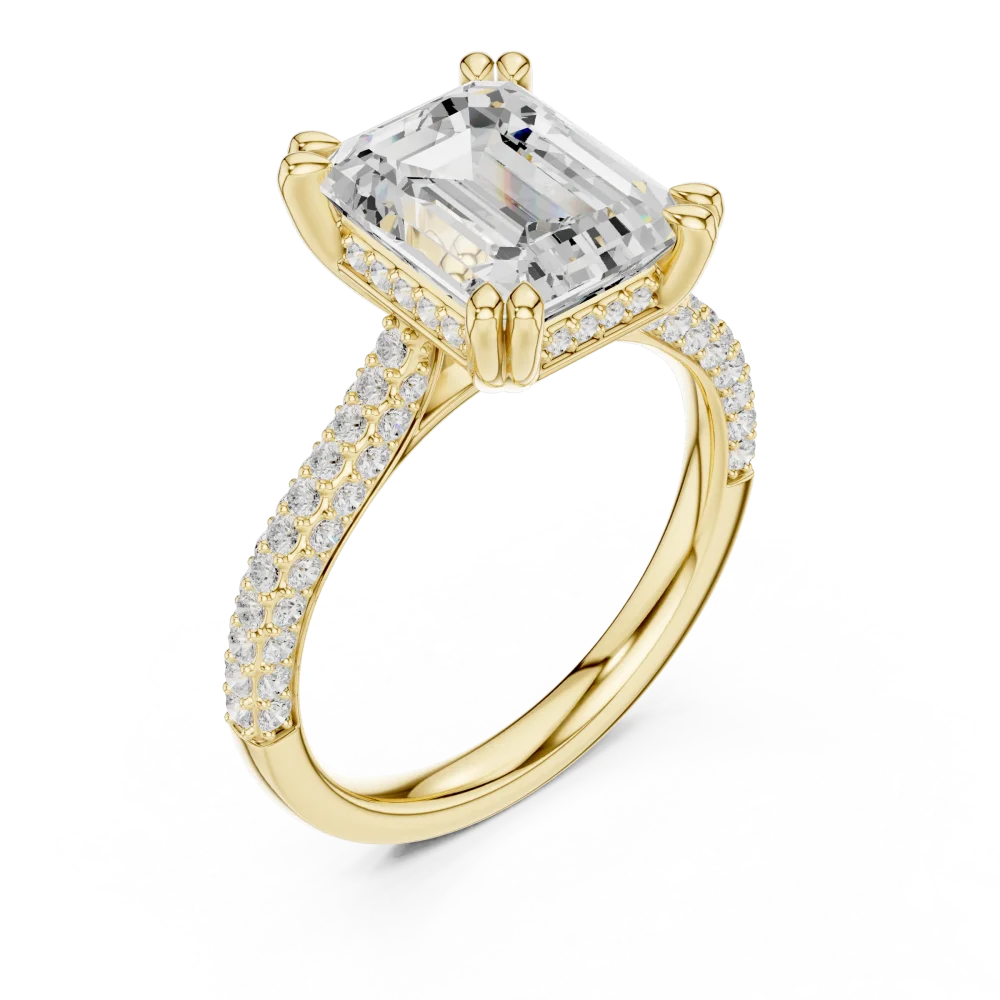 Discover the radiant beauty of our emerald-cut Solitaire engagement ring. Featuring a brilliant DIAMEUR diamond, it is the ultimate symbol of love. Shop today.